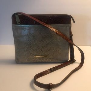 Brahmin Zip Top Croc-Embossed Leather Crossbody Handbag Purse 824